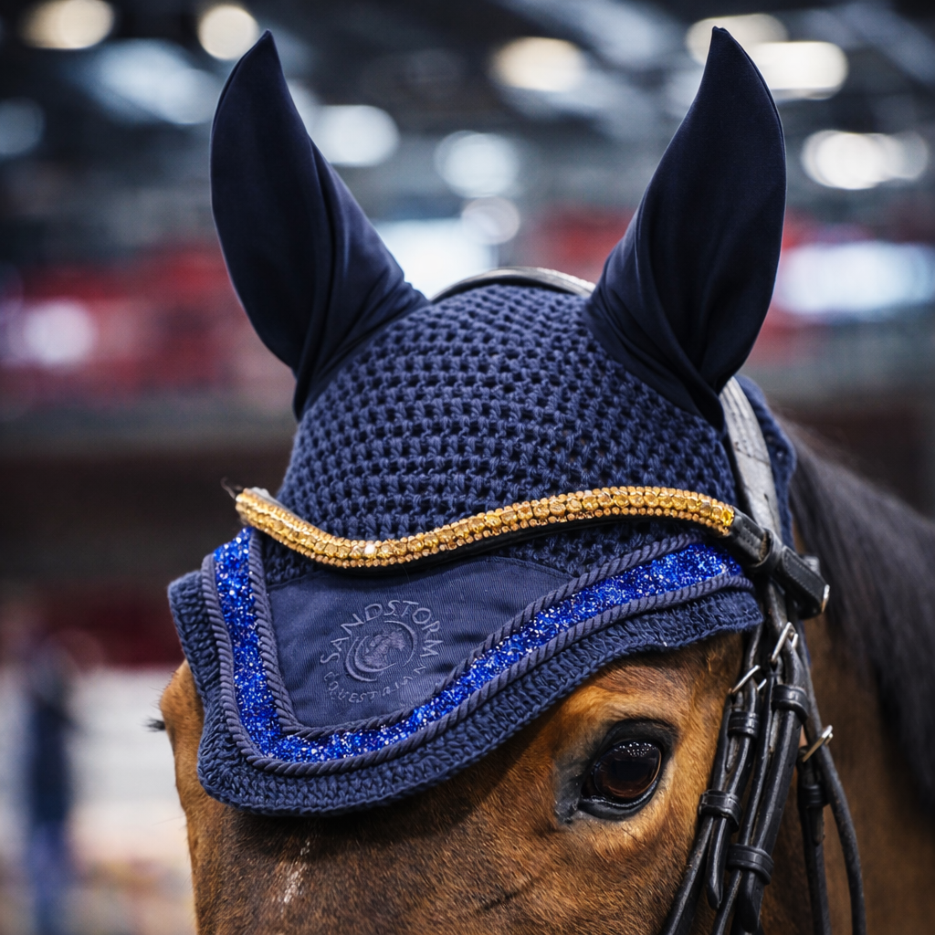 Sandstorm Equestrian - Ear Veil - Navy Sparkle