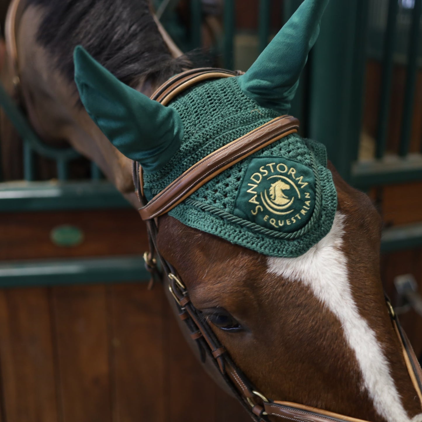 Sandstorm Equestrian - Velvet Ear Veil - Emerald Green