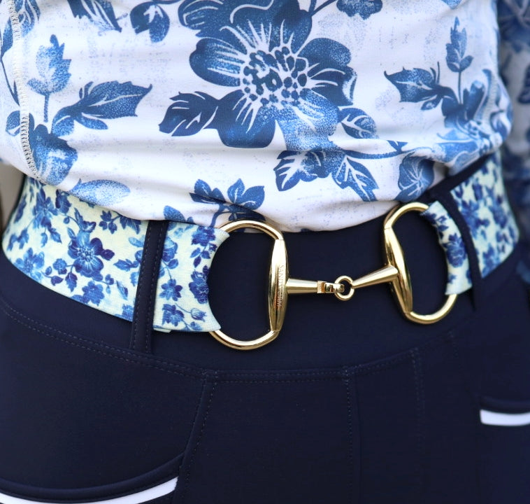 Sandstorm Equestrian - Gold Snaffle Belt - Vintage Rose Print