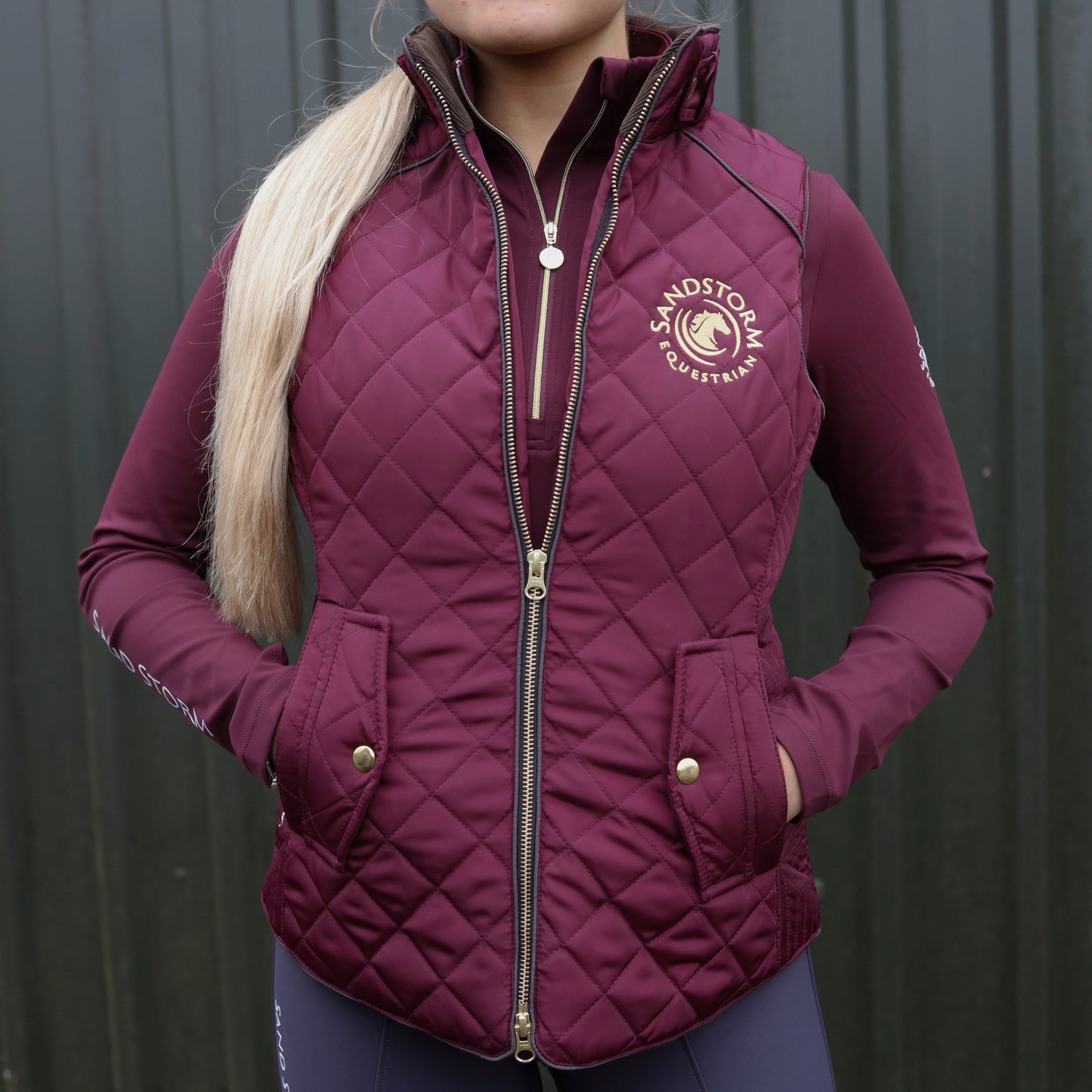 Sandstorm Equestrian Tailored Quilted Gilet - Burgundy
