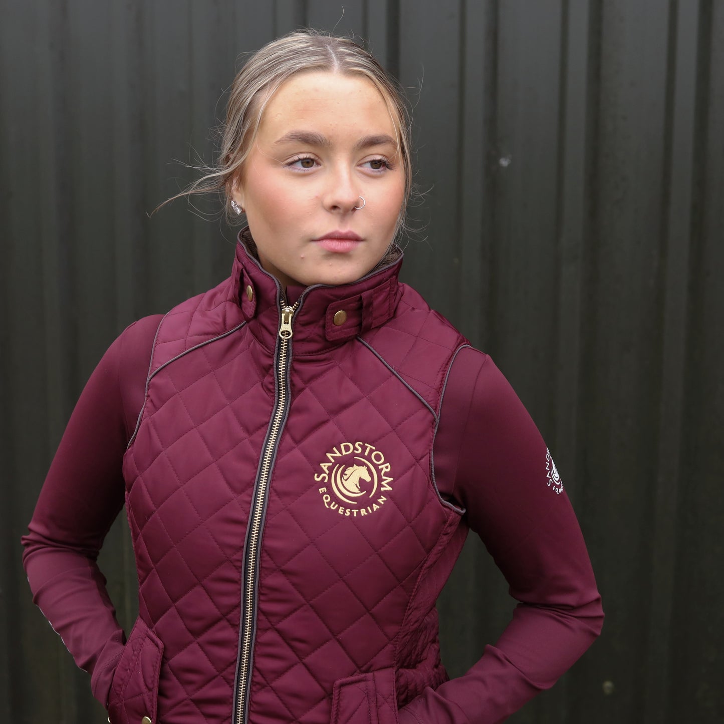 Sandstorm Equestrian Tailored Quilted Gilet - Burgundy
