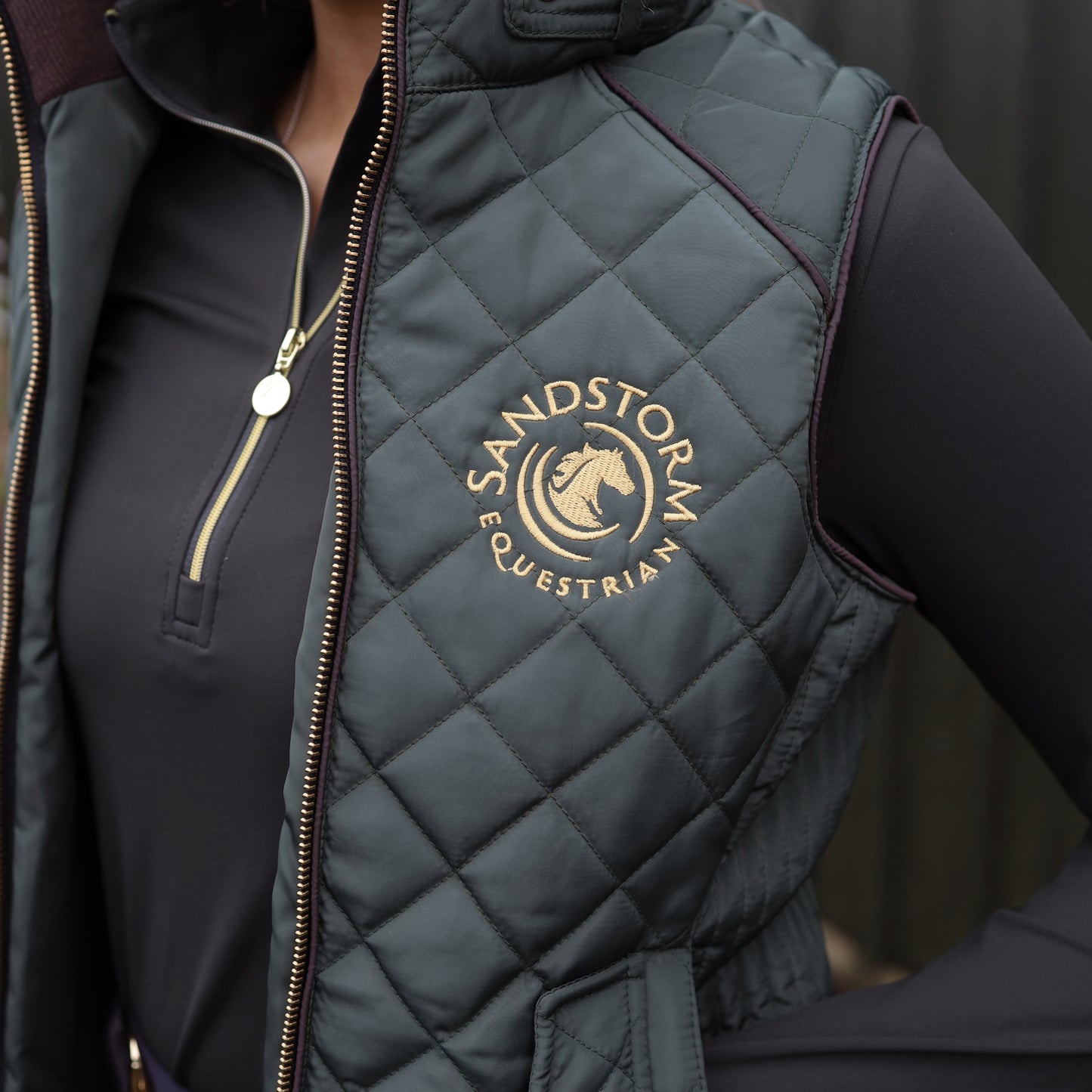 Sandstorm Equestrian Tailored Quilted Gilet - Hunter Green