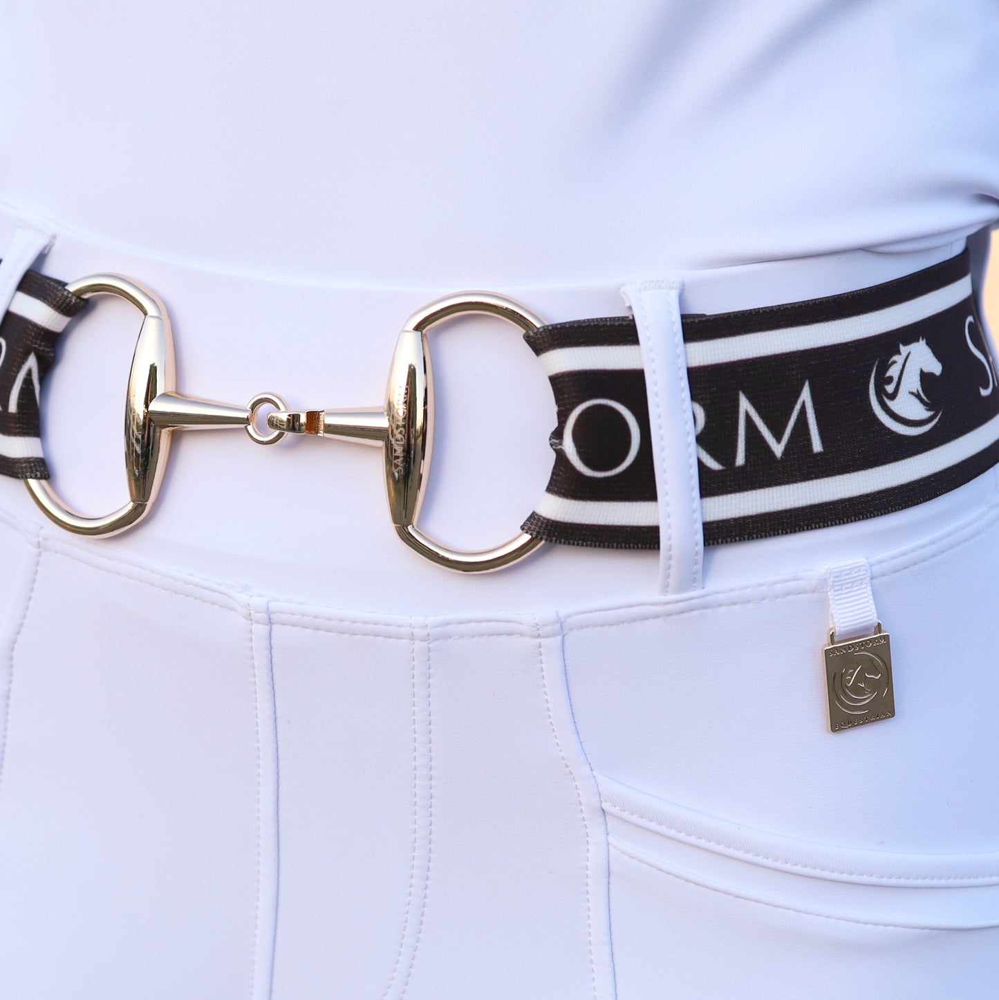 Sandstorm Equestrian - Gold Snaffle Belt - Brown Logo Print