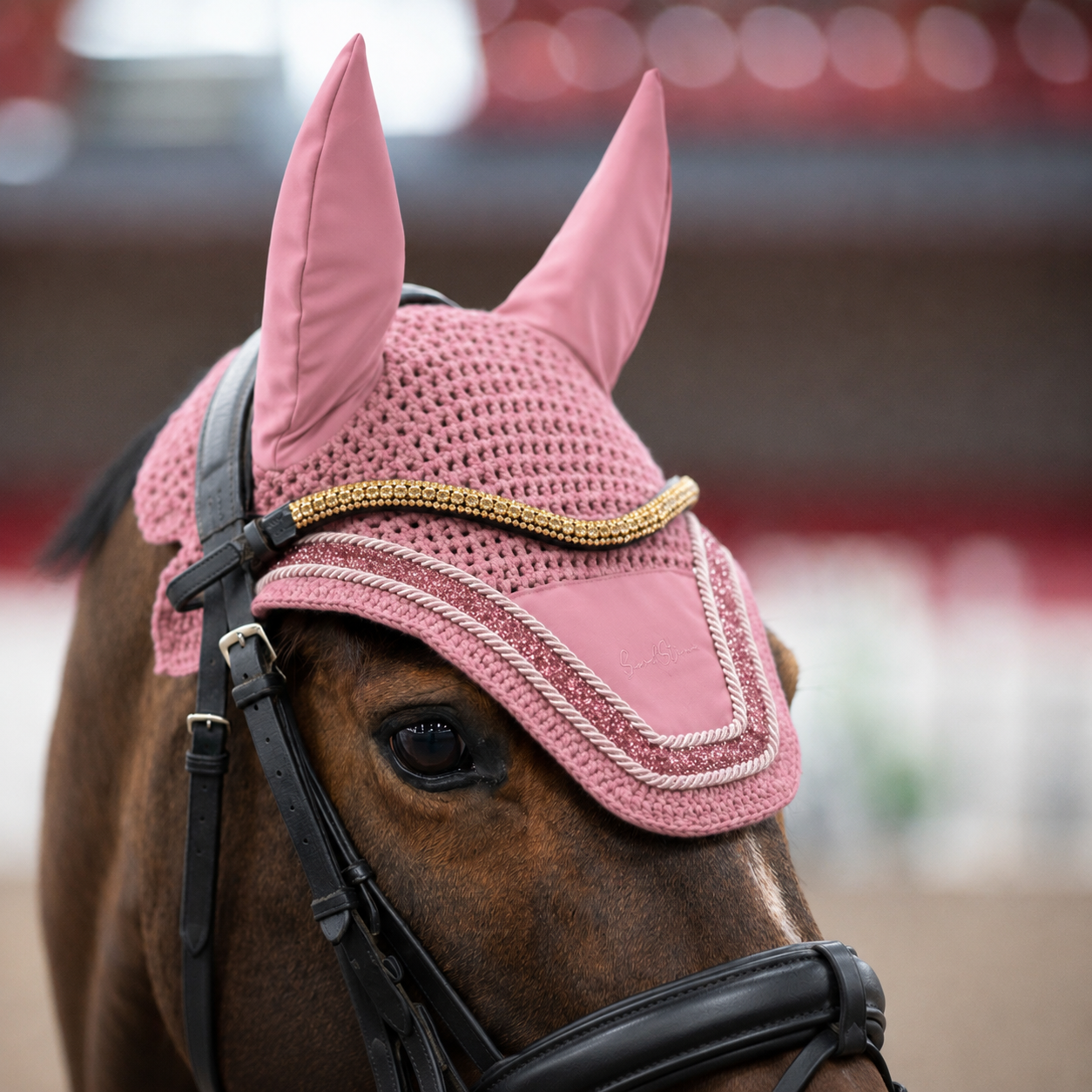 Sandstorm Equestrian - Ear Veil - Cotton Candy Pink with Pink Sparkle
