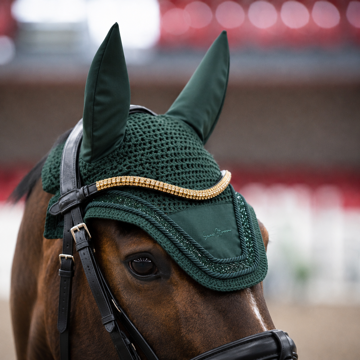 Sandstorm Equestrian - Ear Veil - Emerald Green with Green Sparkle