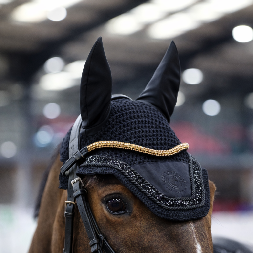 Sandstorm Equestrian - Ear Veil - Black Sparkle