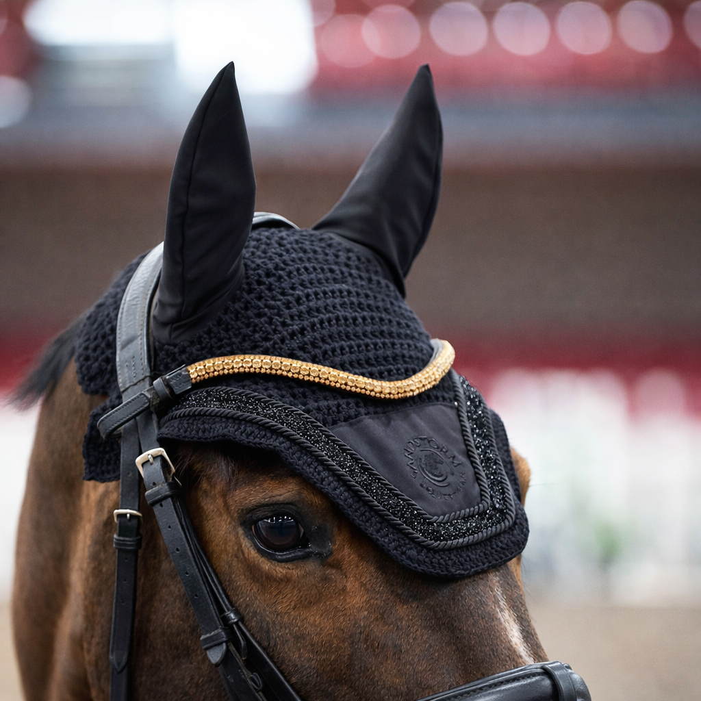 Sandstorm Equestrian - Ear Veil - Black Sparkle