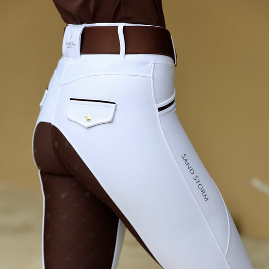 Sandstorm Equestrian - Luxe Performance Hybrid Leggings - White With Chocolate Seat