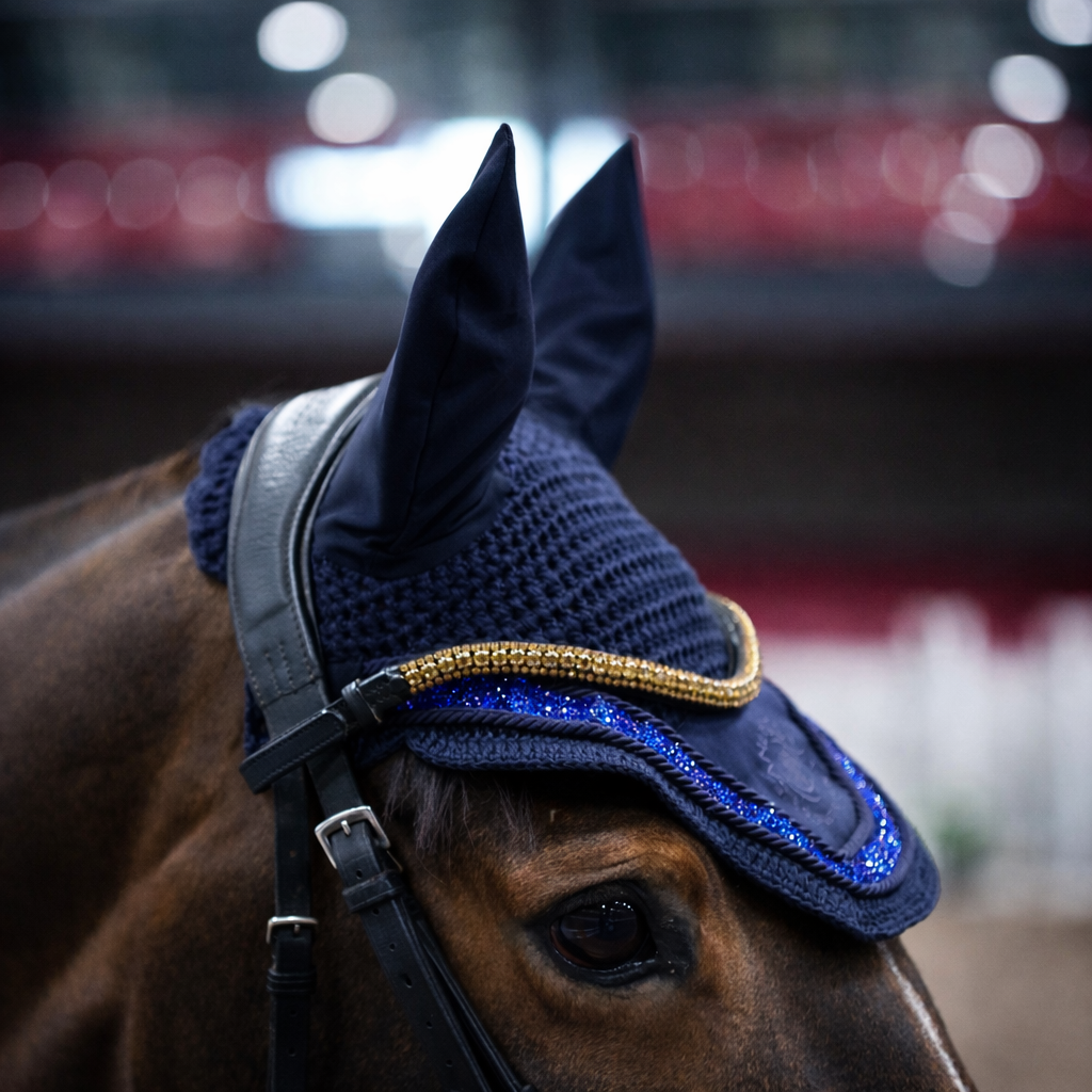 Sandstorm Equestrian - Ear Veil - Navy Sparkle