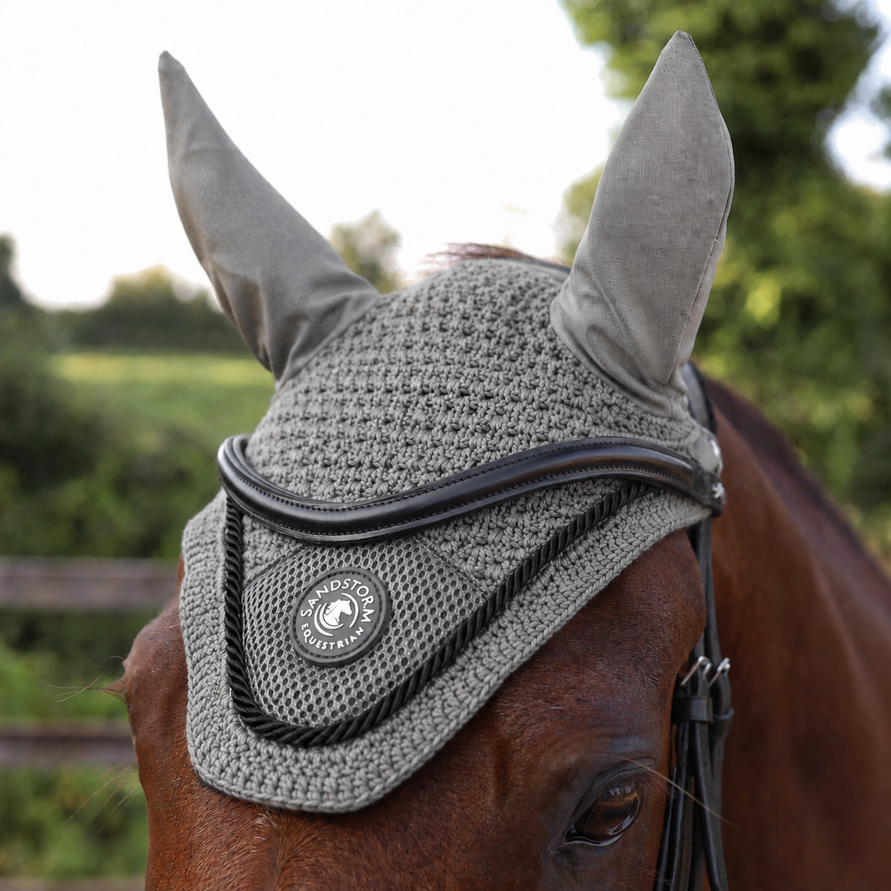 Sandstorm Equestrian - Mesh Ear Veils - Grey with Black Trim