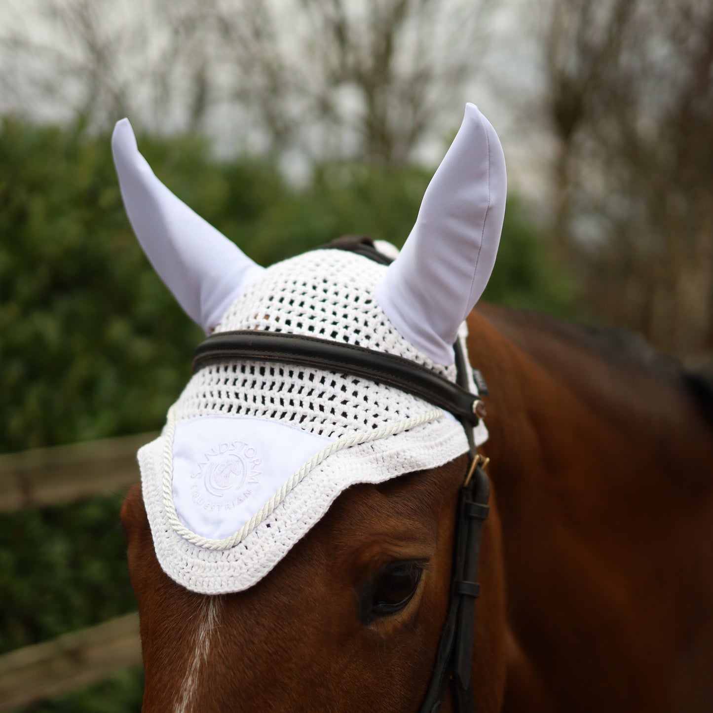 Sandstorm Equestrian - Satin Ear Veil - White