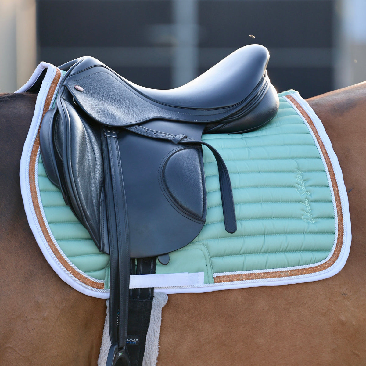 Sandstorm Equestrian X Phoebe Scholtens - Saddle Pad - Matcha Green with Rose Gold Sparkle