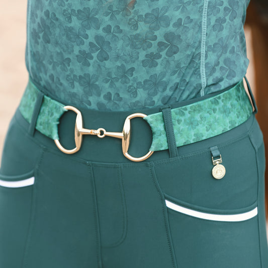 Sandstorm Equestrian - Gold Logo Snaffle Belt - Shamrock Print