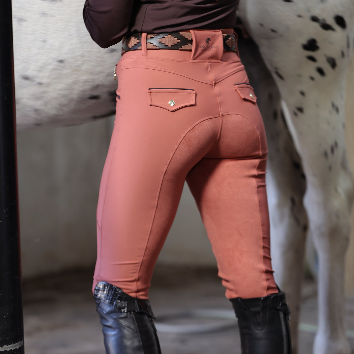 Sandstorm Equestrian - Performance Hybrid Leggings - Rust with Suede seat
