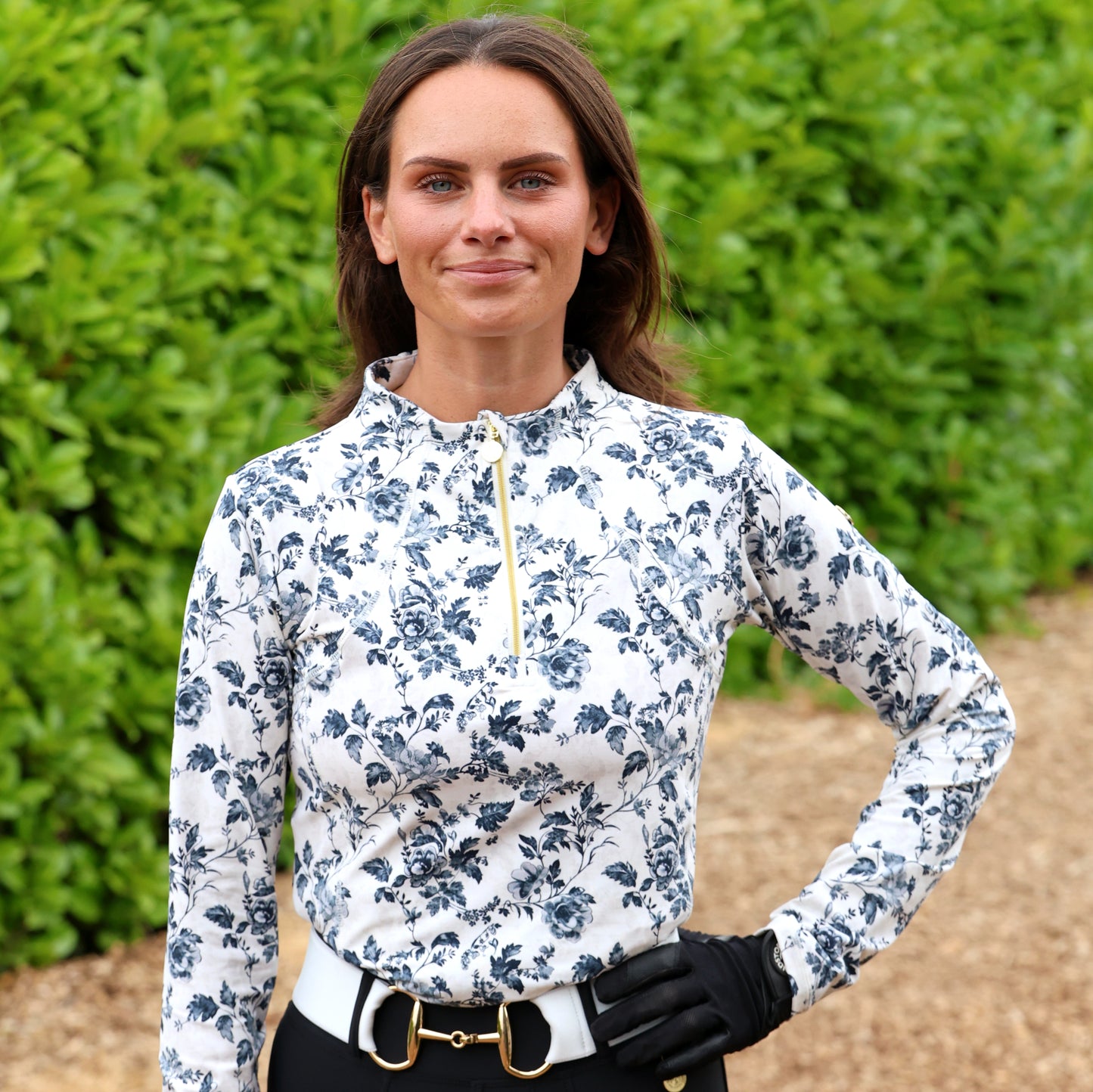 Sandstorm Equestrian - Performance Style Base Layer - Vintage Black Rose Print