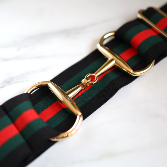 Sandstorm Equestrian - Gold Snaffle Belt - Black/Green/Red Stripe