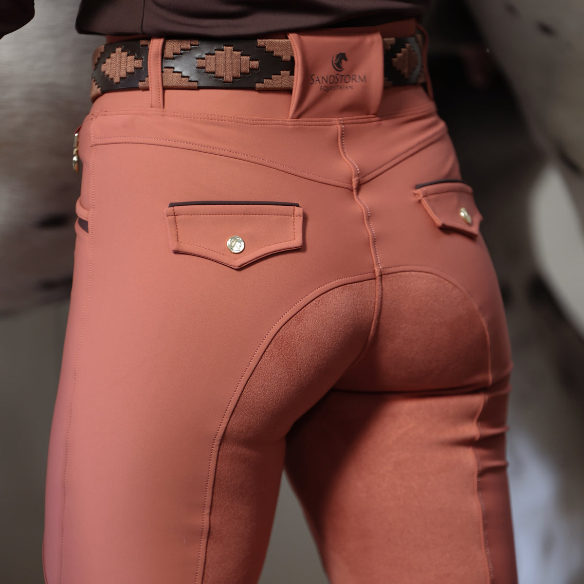 Sandstorm Equestrian - Performance Hybrid Leggings - Rust with Suede seat