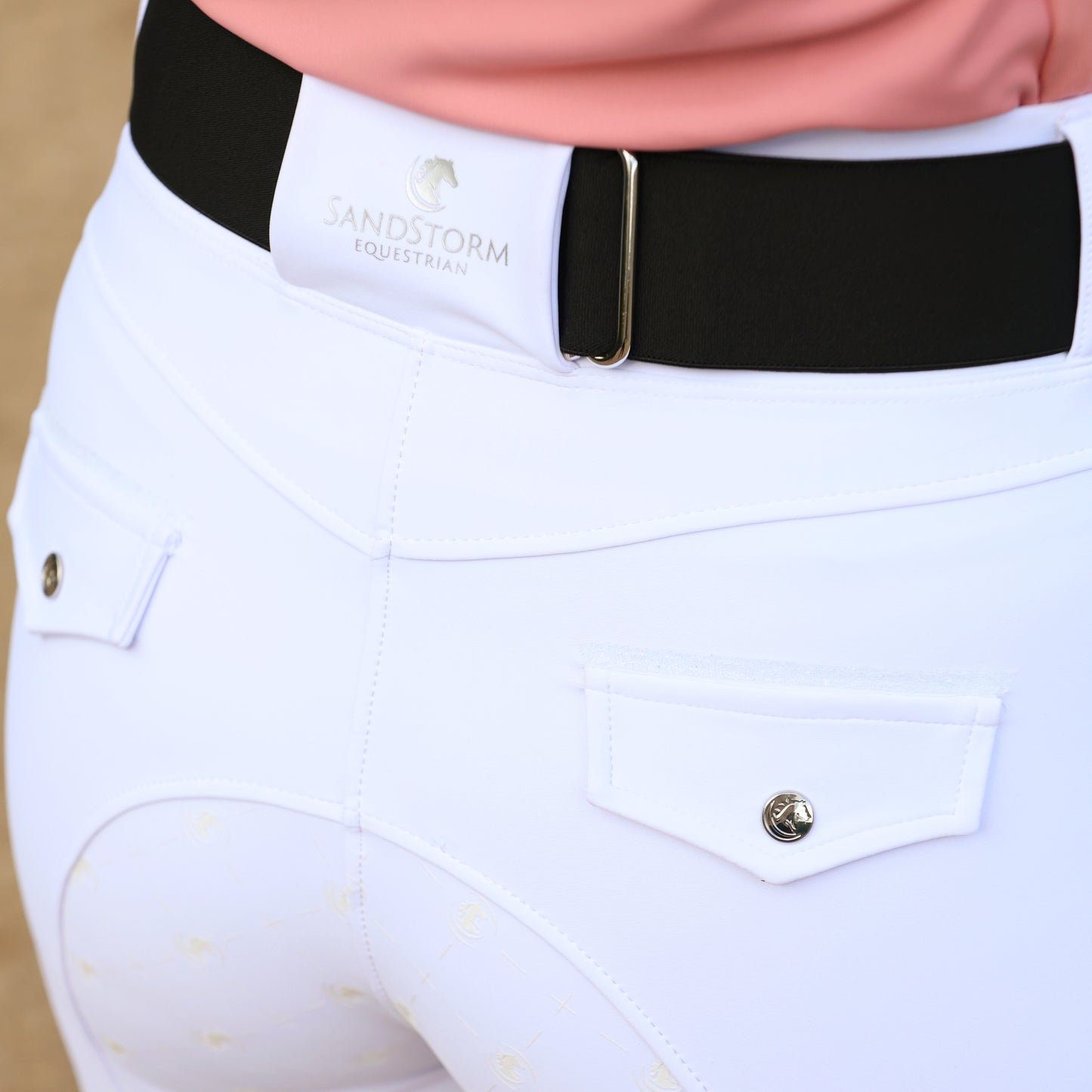 Sandstorm Equestrian - Performance Hybrid Leggings - White Sparkle / Silver