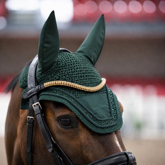 Sandstorm Equestrian - Ear Veil -  Emerald Green with Green Sparkle