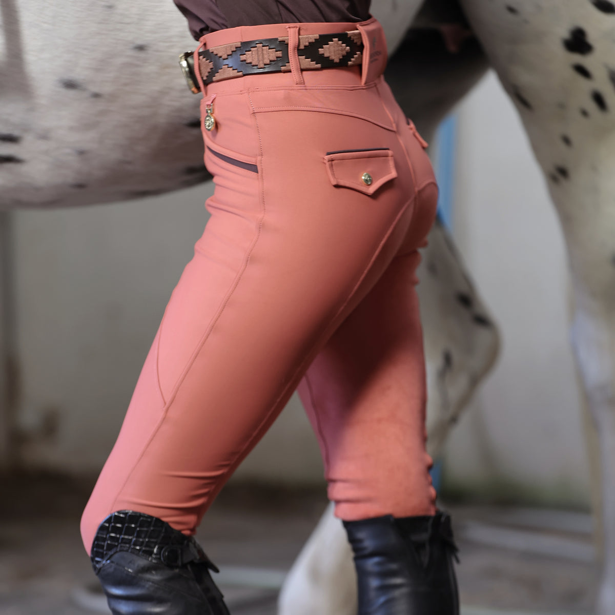 Sandstorm Equestrian - Performance Hybrid Leggings - Rust with Suede seat