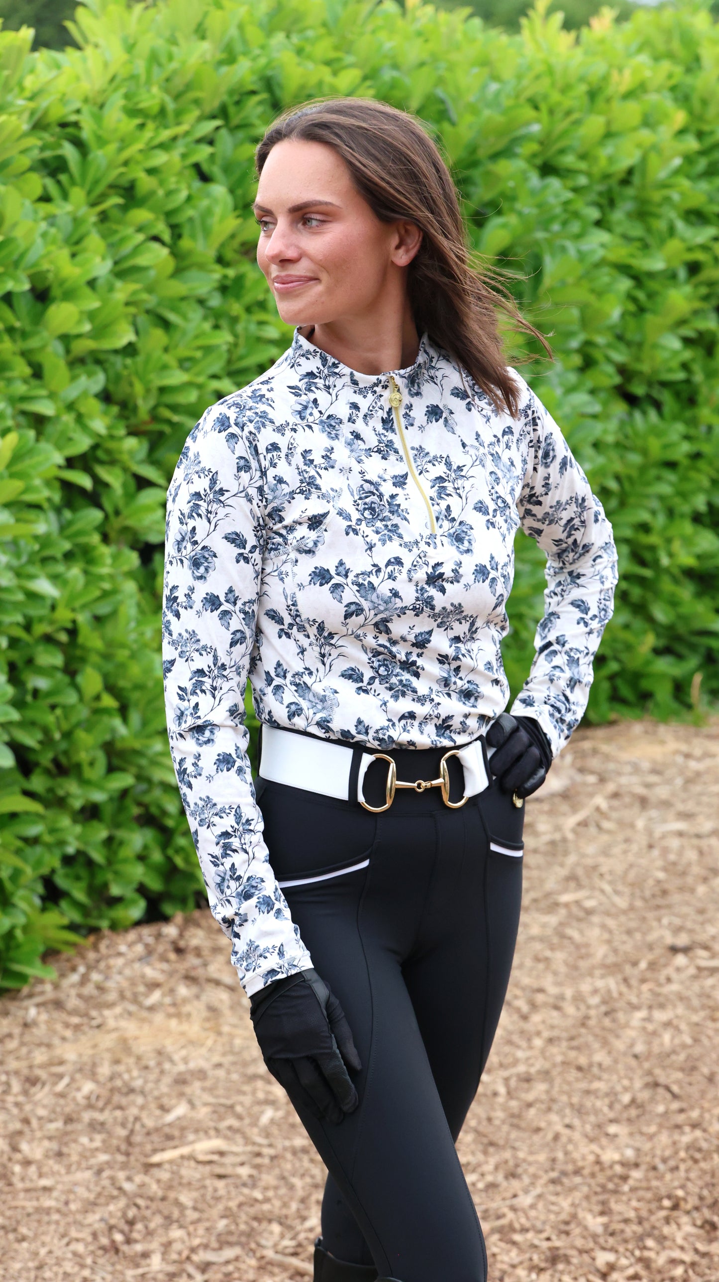Sandstorm Equestrian - Performance Style Base Layer - Vintage Black Rose Print