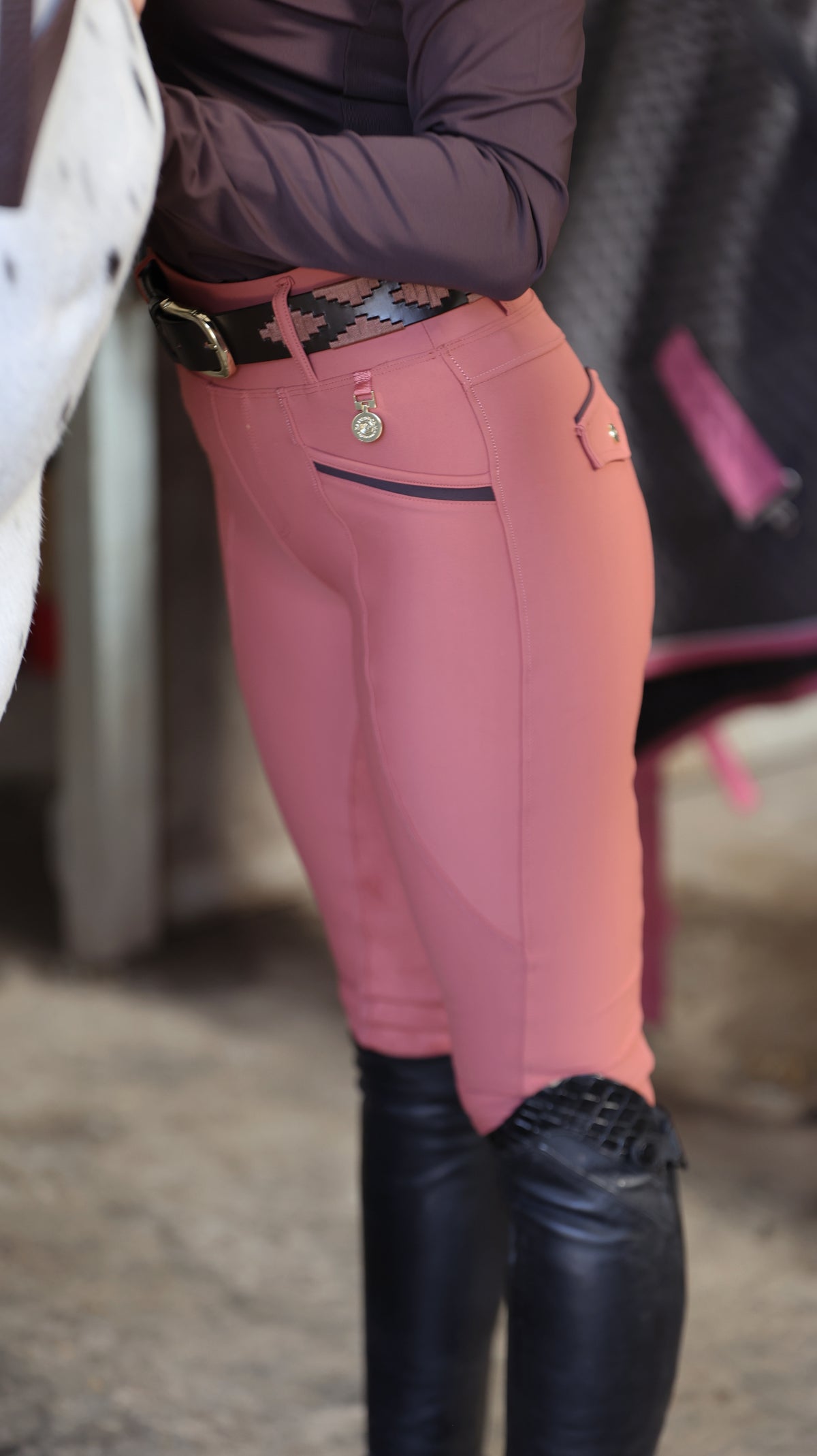 Sandstorm Equestrian - Performance Hybrid Leggings - Rust with Suede seat