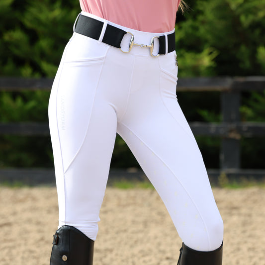 Sandstorm Equestrian - Performance Hybrid Leggings - White Sparkle / Silver