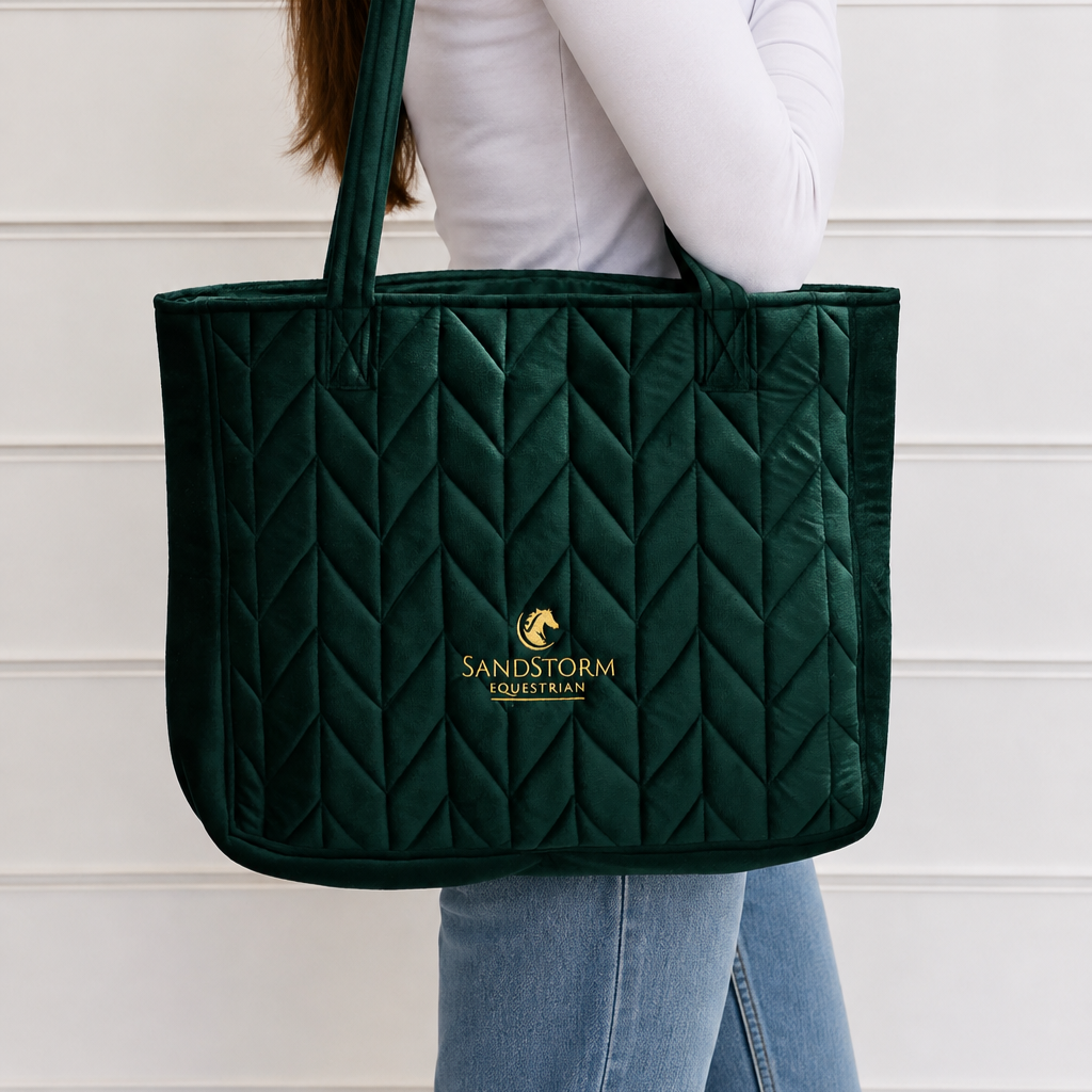 Sandstorm Equestrian- Velvet Tote Bag - Ruby red