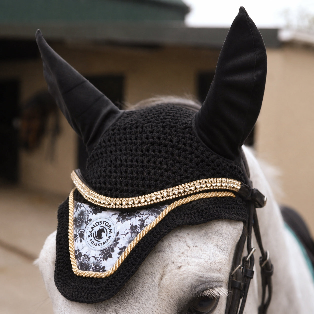 Sandstorm Equestrian -  Ear Veil - Vintage Black Rose