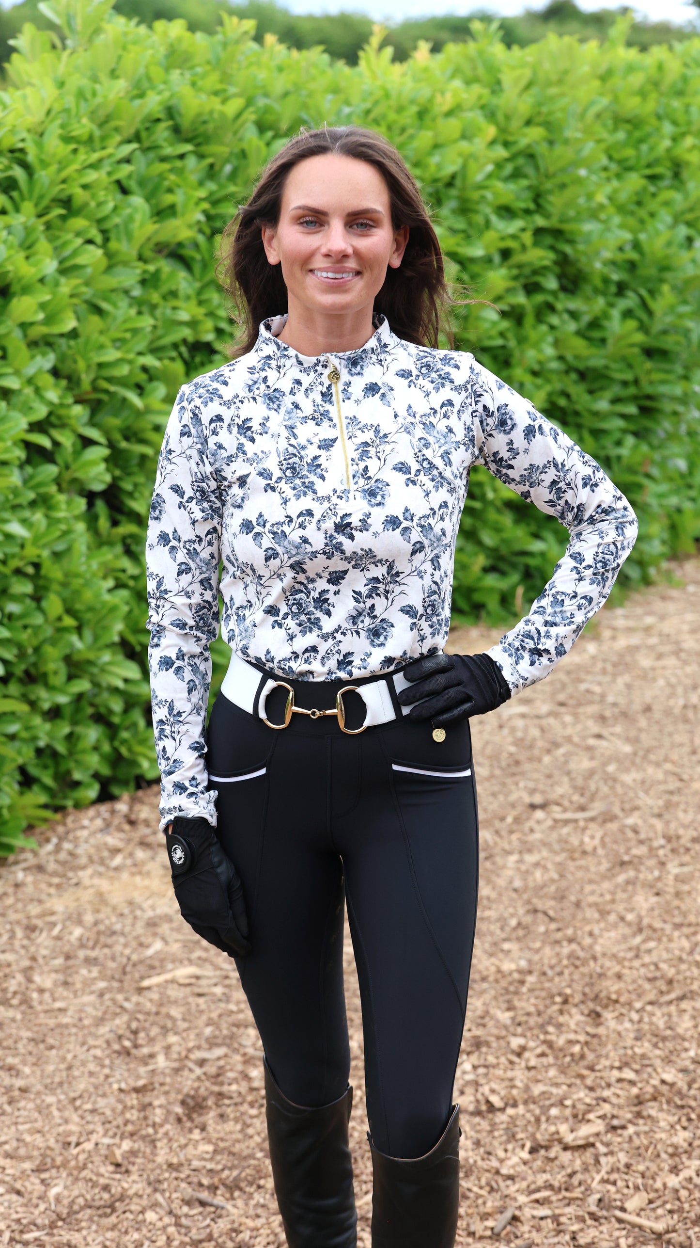 Sandstorm Equestrian - Performance Style Base Layer - Vintage Black Rose Print