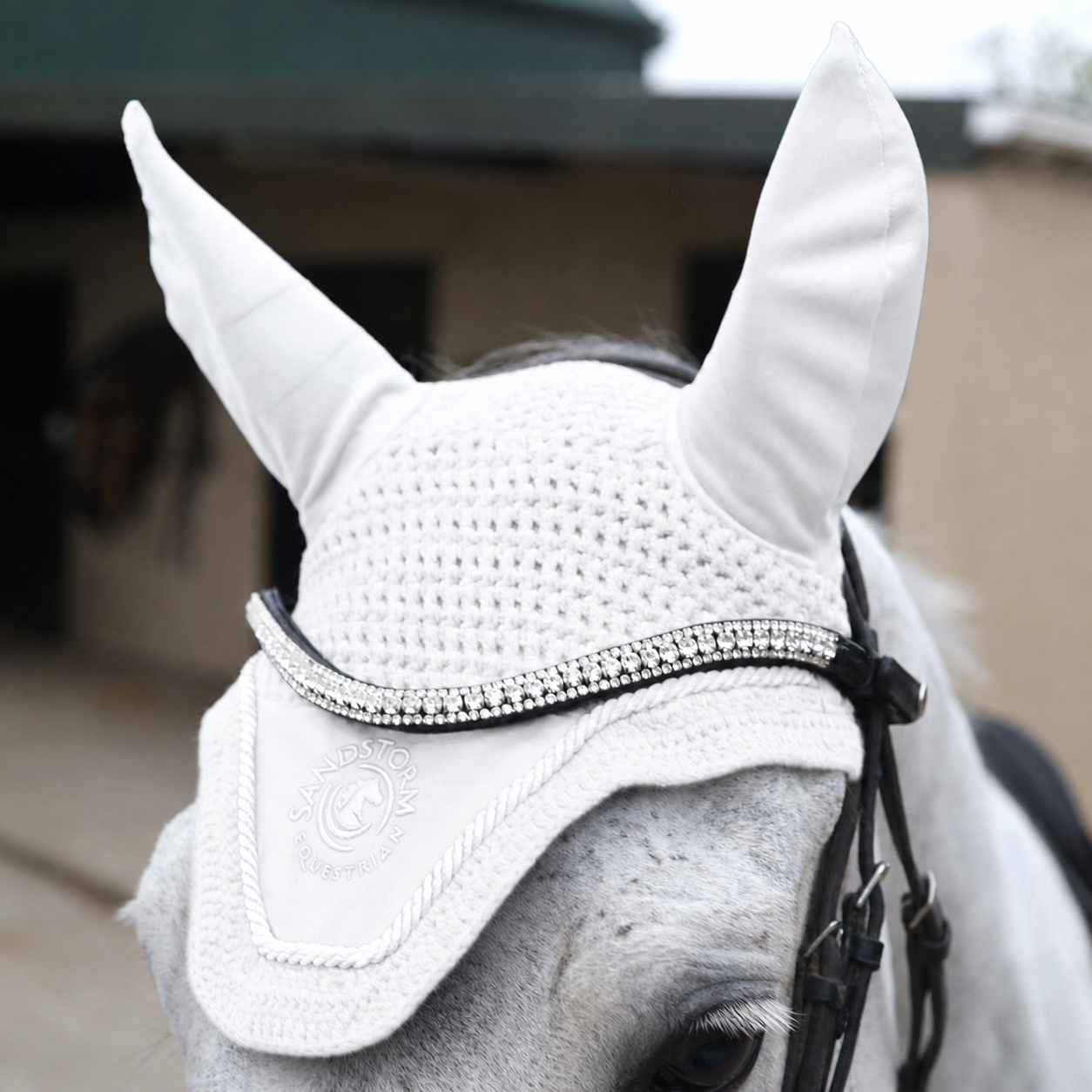 Sandstorm Equestrian - Velvet Ear Veil -  White